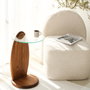 Hanah Home Mesa Auxiliar Castaño y Transparente de Cristal Templado y Madera Maciza 35x53x35 cm